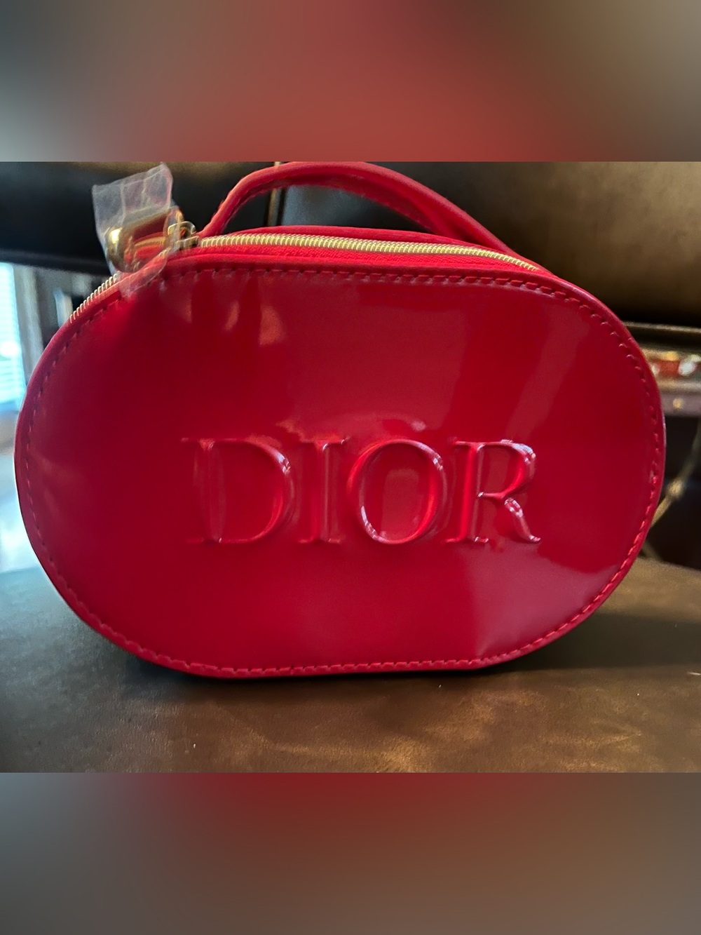 Dior Red Patent Mini Cosmetic Case with Embossed Logo